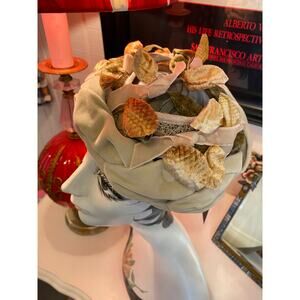 vintage 1950s beige velvet hat gold and green leaves twisted 50s headpiece fall